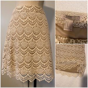 Off-white, lace mini skirt.